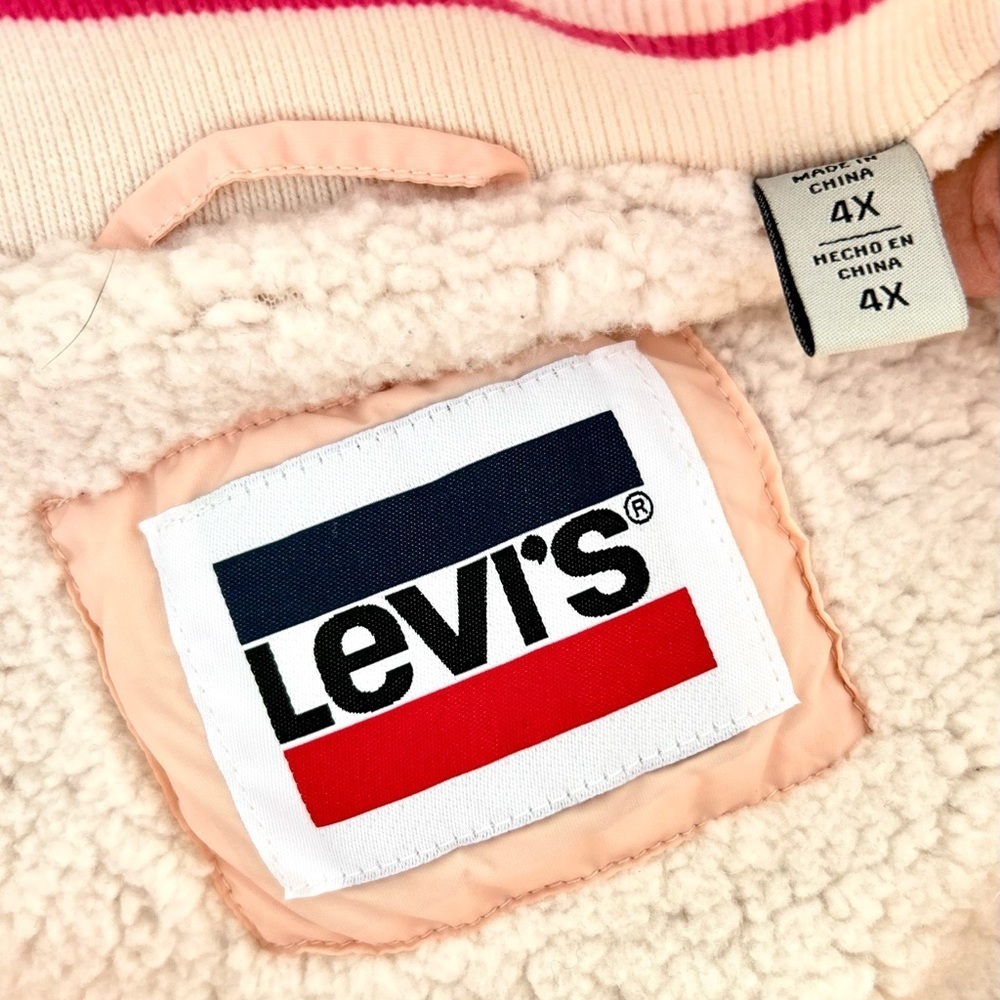 Levi’s Bomber Diamond Quilted Jacket Peach/Pink Size 4X Sherpa Faux Fur NEW - Picture 6 of 10